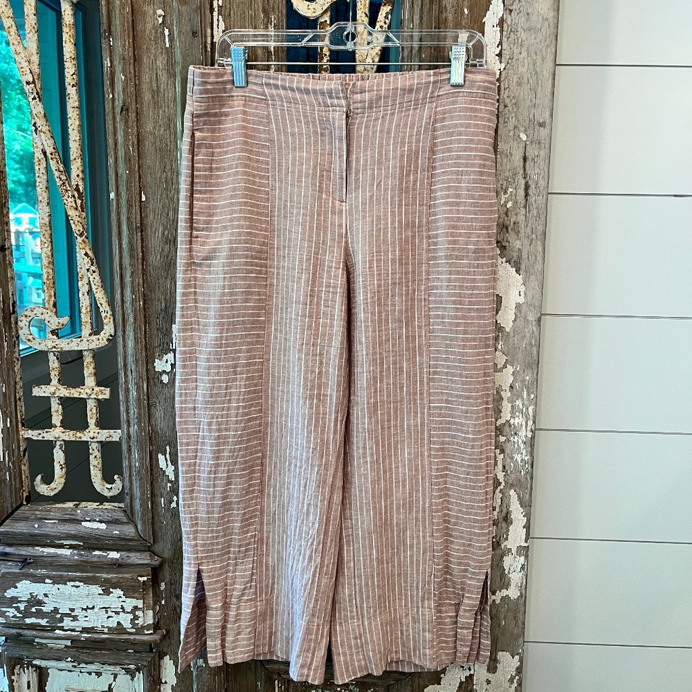 Nic+Zoe Wide Leg Linen Ankle Pants, Pink/White - Sz 10P - EXC COND